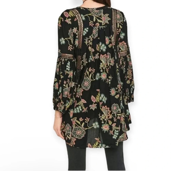 Free People Just The Two Of Us Black Floral Peasant Tunic Dress Top Women’s XS - Picture 11 of 15
